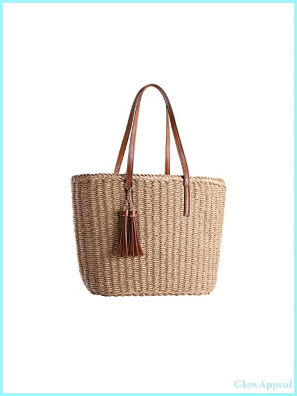 Woven Straw Travel Tote Bag for Women, Medium Sized Handmade Summer Shoulder Bag
